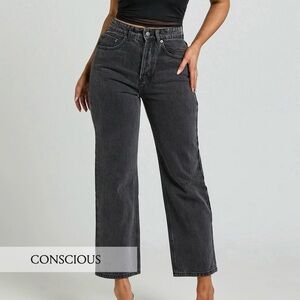 Showpo Wilkins High-Waisted Straight Leg Cropped Jeans - Washed Black - NWT Size